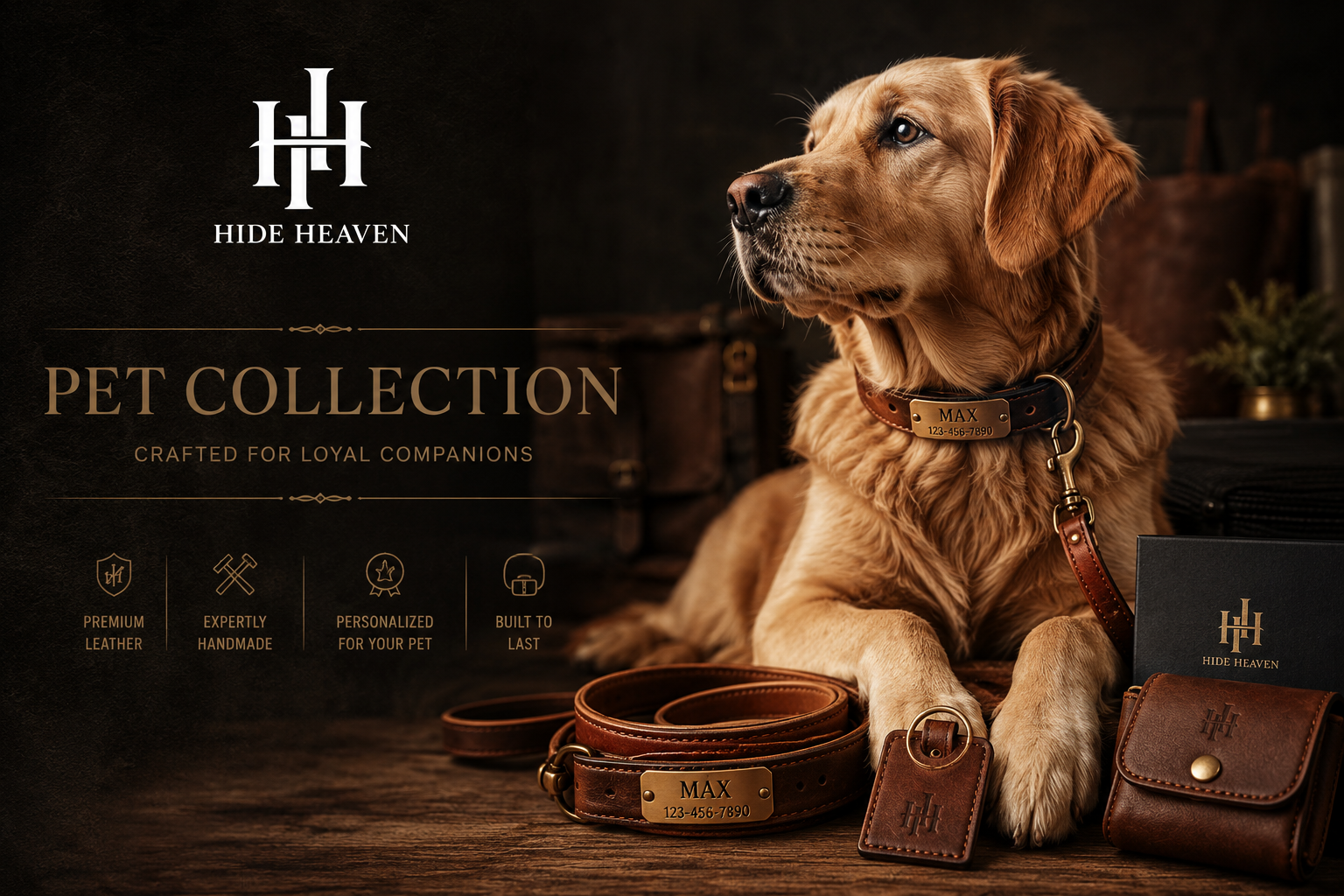 A dog with hide heaven leather pet products!