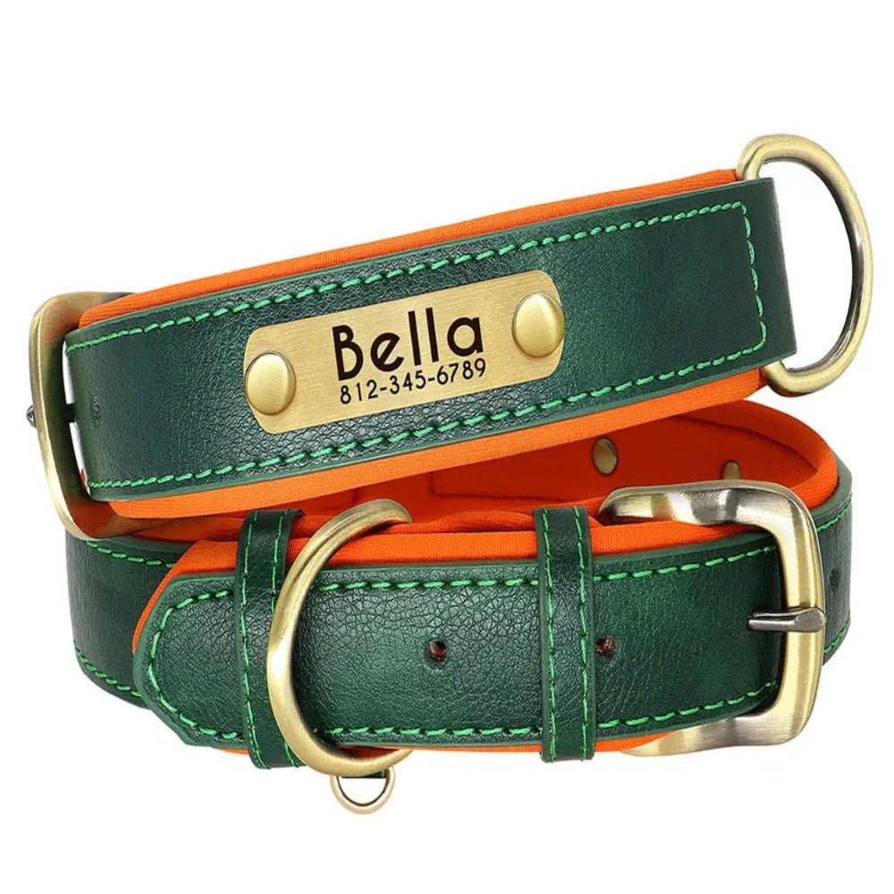 Personalized Soft Padded PU Leather Dog Collar – Free Name Engraving, Adjustable Fit for Small, Medium & Large Dogs